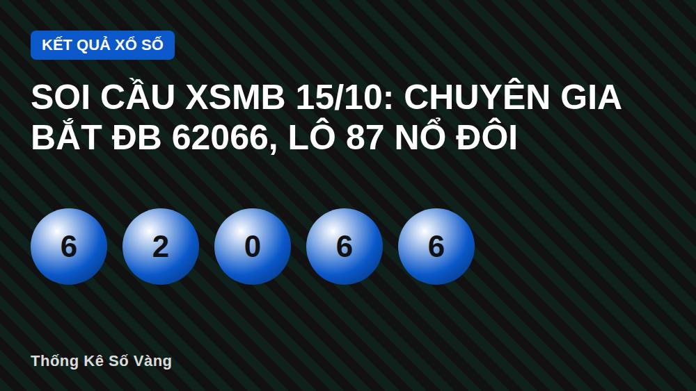 Soi cầu XSMB 15/10: Chuyên gia bắt ĐB 62066, lô 87 nổ đôi